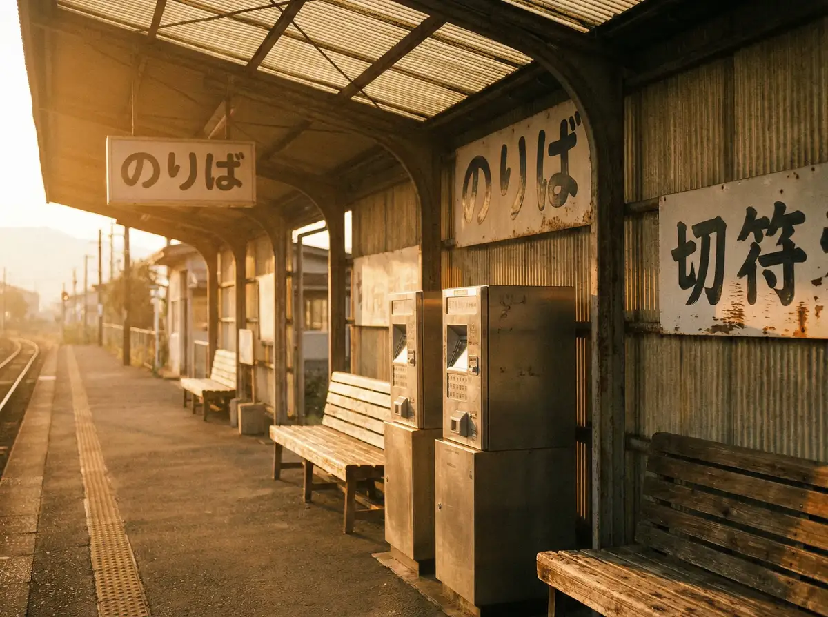 昭和时代的怀旧火车站台，午后温暖的阳光